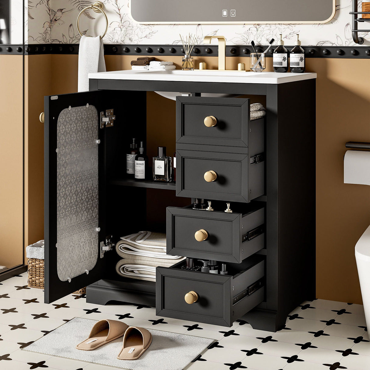 Bathroom Vanity With A Soft Close Glass Door, Adjustable Shelves, And Three Drawers by Couch.com