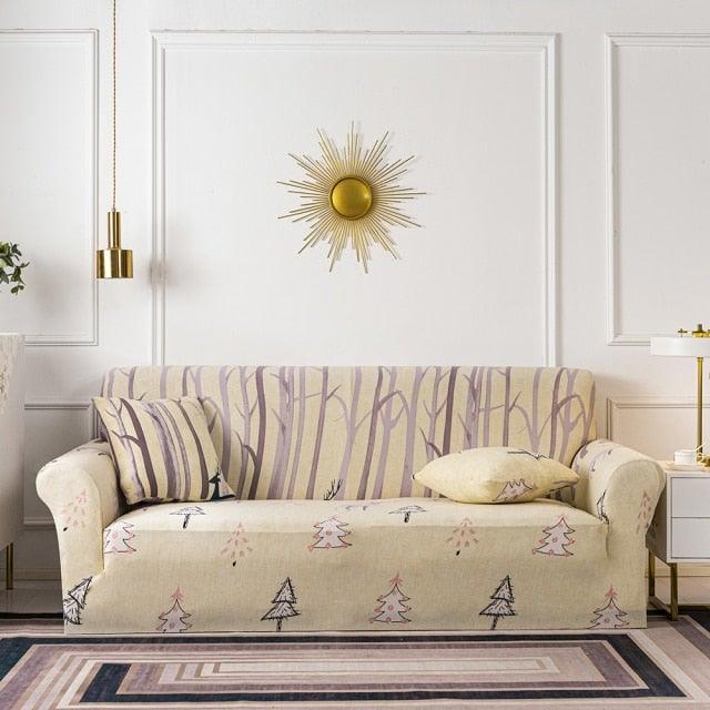 Elastic Plain Floral Printing Sofa Cover Stretch for Living Room Couch Cover Chair Protector 1/2/3/4 Seater Printed Couch Cover for 3 Cushion Couch Floral Pattern Sofa Cover with Separate Cushion Cover Pieces Stretch Sofa Slipcover
