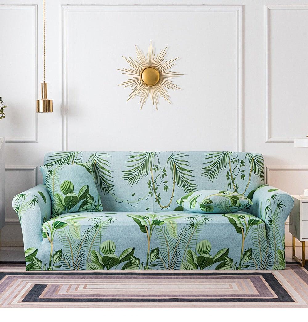 Elastic Plain Floral Printing Sofa Cover Stretch for Living Room Couch Cover Chair Protector 1/2/3/4 Seater Printed Couch Cover for 3 Cushion Couch Floral Pattern Sofa Cover with Separate Cushion Cover Pieces Stretch Sofa Slipcover