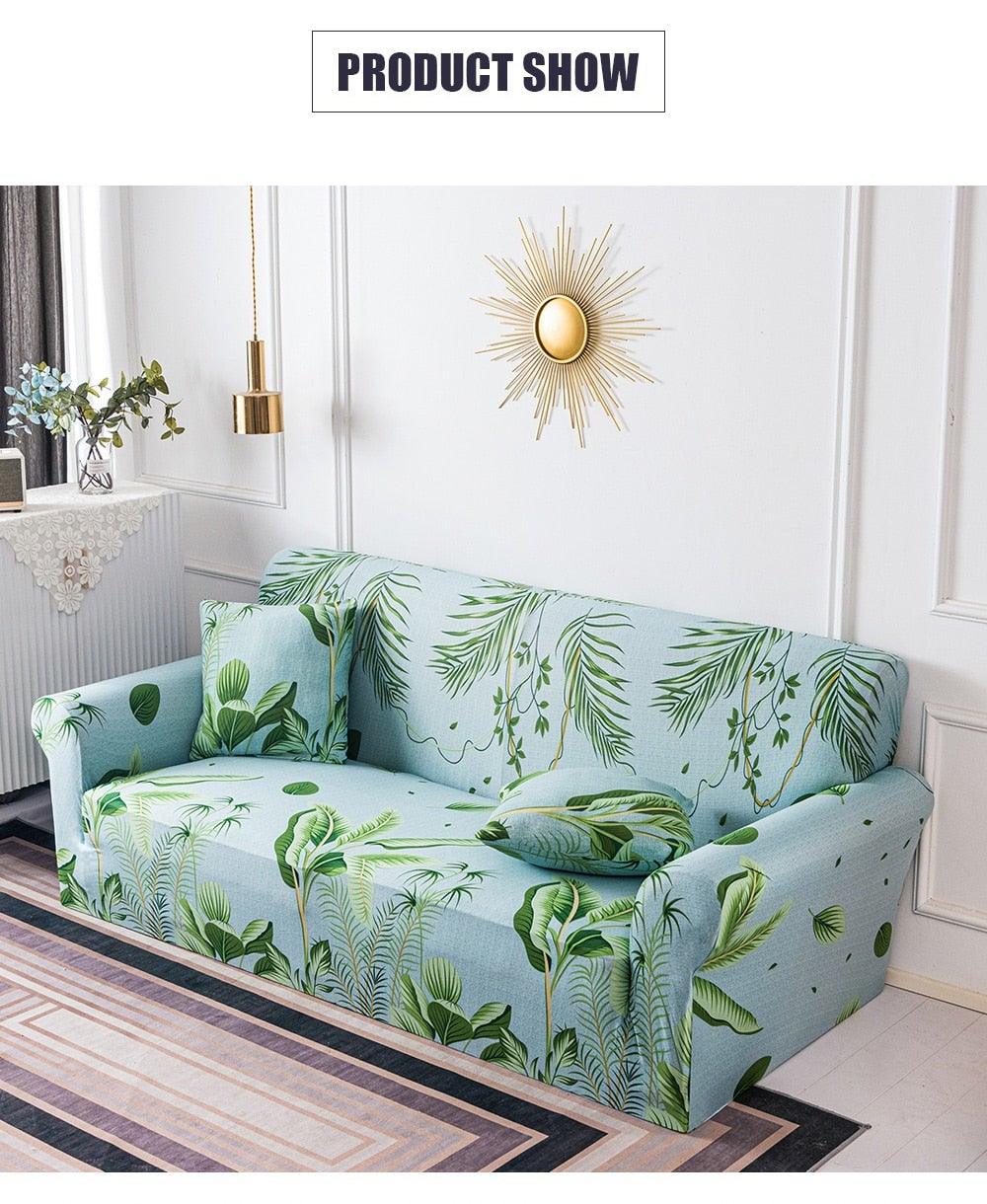 Elastic Plain Floral Printing Sofa Cover Stretch for Living Room Couch Cover Chair Protector 1/2/3/4 Seater Printed Couch Cover for 3 Cushion Couch Floral Pattern Sofa Cover with Separate Cushion Cover Pieces Stretch Sofa Slipcover