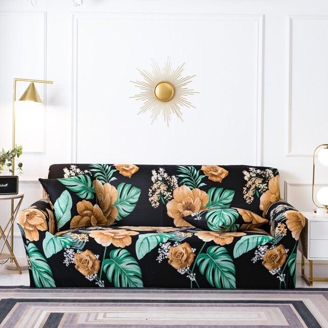 Elastic Plain Floral Printing Sofa Cover Stretch for Living Room Couch Cover Chair Protector 1/2/3/4 Seater Printed Couch Cover for 3 Cushion Couch Floral Pattern Sofa Cover with Separate Cushion Cover Pieces Stretch Sofa Slipcover