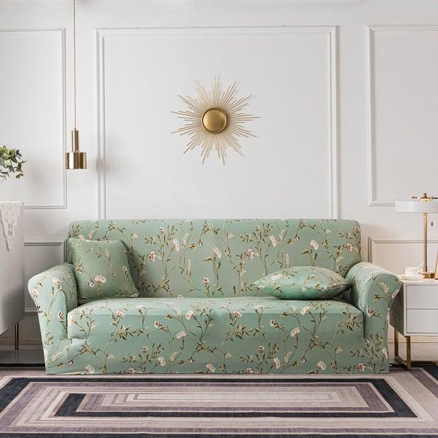Elastic Plain Floral Printing Sofa Cover Stretch for Living Room Couch Cover Chair Protector 1/2/3/4 Seater Printed Couch Cover for 3 Cushion Couch Floral Pattern Sofa Cover with Separate Cushion Cover Pieces Stretch Sofa Slipcover