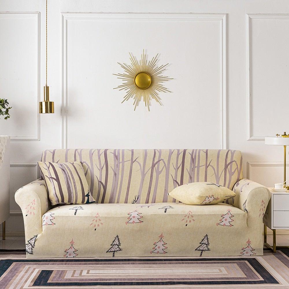 Elastic Plain Floral Printing Sofa Cover Stretch for Living Room Couch Cover Chair Protector 1/2/3/4 Seater Printed Couch Cover for 3 Cushion Couch Floral Pattern Sofa Cover with Separate Cushion Cover Pieces Stretch Sofa Slipcover