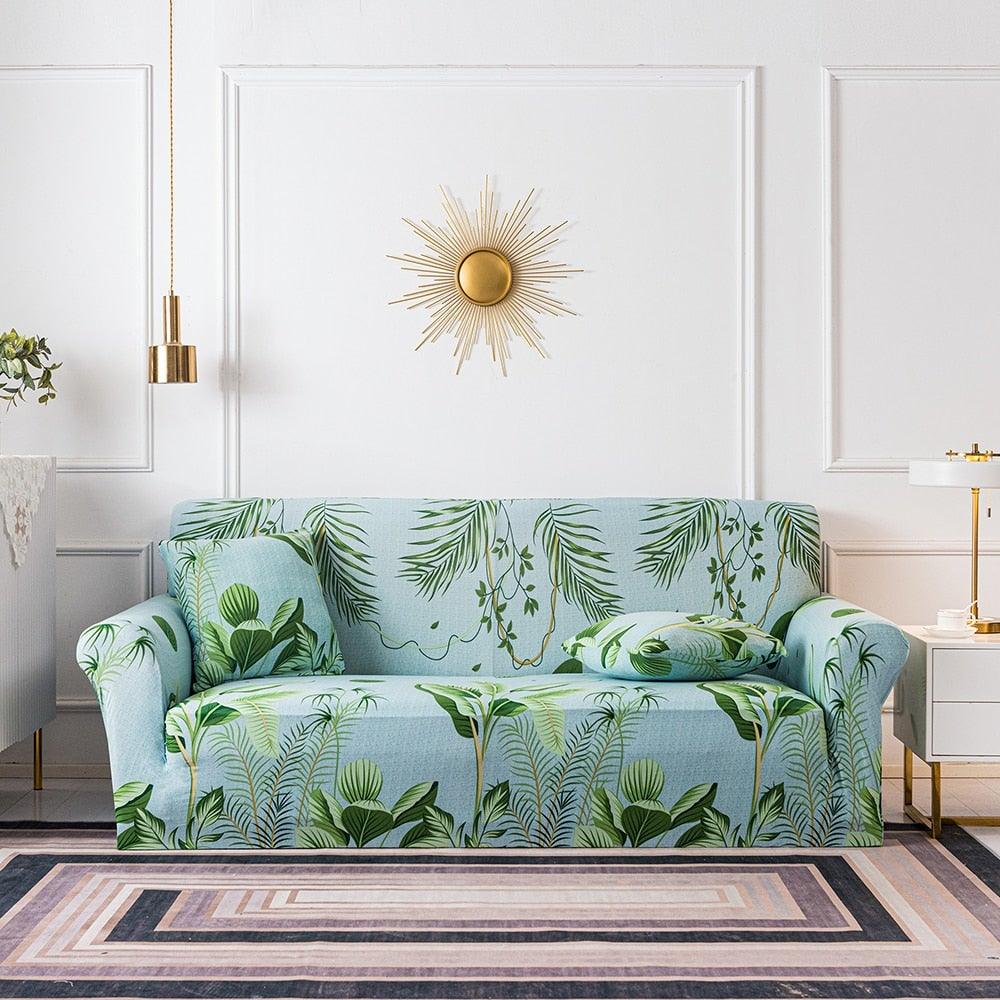 Elastic Plain Floral Printing Sofa Cover Stretch for Living Room Couch Cover Chair Protector 1/2/3/4 Seater Printed Couch Cover for 3 Cushion Couch Floral Pattern Sofa Cover with Separate Cushion Cover Pieces Stretch Sofa Slipcover
