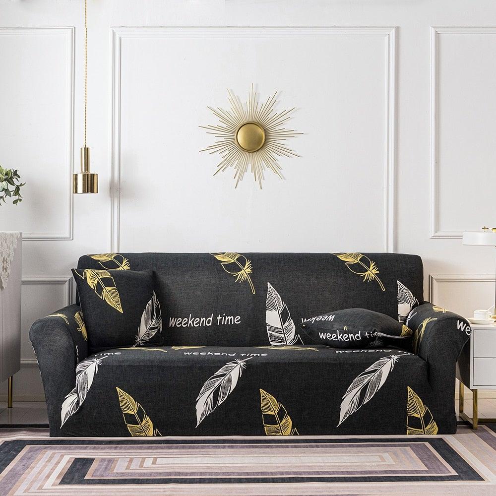 Elastic Plain Floral Printing Sofa Cover Stretch for Living Room Couch Cover Chair Protector 1/2/3/4 Seater Printed Couch Cover for 3 Cushion Couch Floral Pattern Sofa Cover with Separate Cushion Cover Pieces Stretch Sofa Slipcover