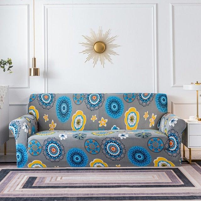 Elastic Plain Floral Printing Sofa Cover Stretch for Living Room Couch Cover Chair Protector 1/2/3/4 Seater Printed Couch Cover for 3 Cushion Couch Floral Pattern Sofa Cover with Separate Cushion Cover Pieces Stretch Sofa Slipcover
