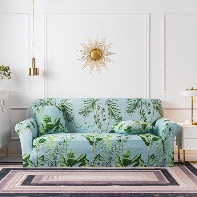 Elastic Plain Floral Printing Sofa Cover Stretch for Living Room Couch Cover Chair Protector 1/2/3/4 Seater Printed Couch Cover for 3 Cushion Couch Floral Pattern Sofa Cover with Separate Cushion Cover Pieces Stretch Sofa Slipcover