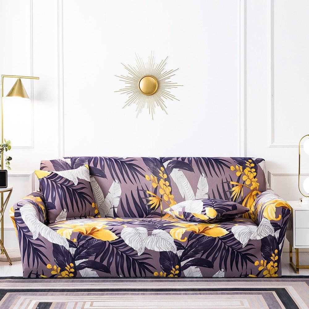 Elastic Plain Floral Printing Sofa Cover Stretch for Living Room Couch Cover Chair Protector 1/2/3/4 Seater Printed Couch Cover for 3 Cushion Couch Floral Pattern Sofa Cover with Separate Cushion Cover Pieces Stretch Sofa Slipcover