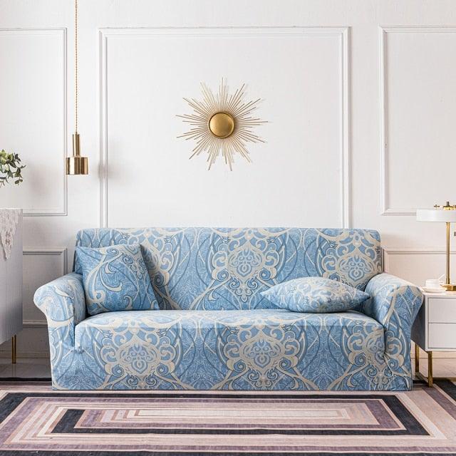 Elastic Plain Floral Printing Sofa Cover Stretch for Living Room Couch Cover Chair Protector 1/2/3/4 Seater Printed Couch Cover for 3 Cushion Couch Floral Pattern Sofa Cover with Separate Cushion Cover Pieces Stretch Sofa Slipcover