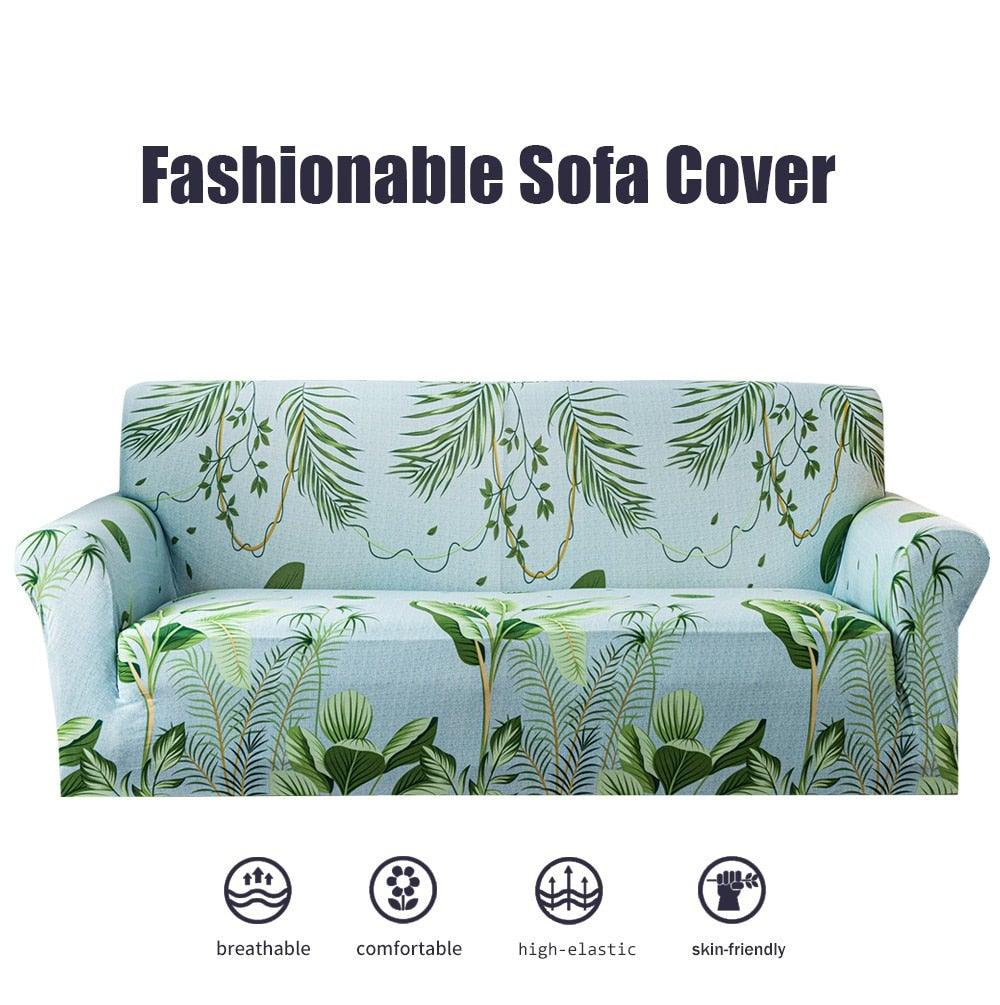 Elastic Plain Floral Printing Sofa Cover Stretch for Living Room Couch Cover Chair Protector 1/2/3/4 Seater Printed Couch Cover for 3 Cushion Couch Floral Pattern Sofa Cover with Separate Cushion Cover Pieces Stretch Sofa Slipcover