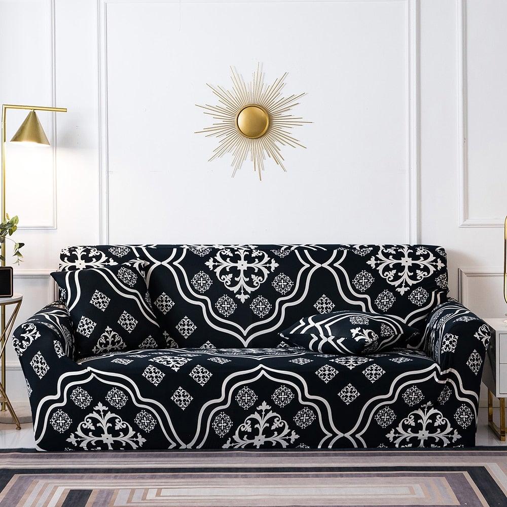 Elastic Plain Floral Printing Sofa Cover Stretch for Living Room Couch Cover Chair Protector 1/2/3/4 Seater Printed Couch Cover for 3 Cushion Couch Floral Pattern Sofa Cover with Separate Cushion Cover Pieces Stretch Sofa Slipcover