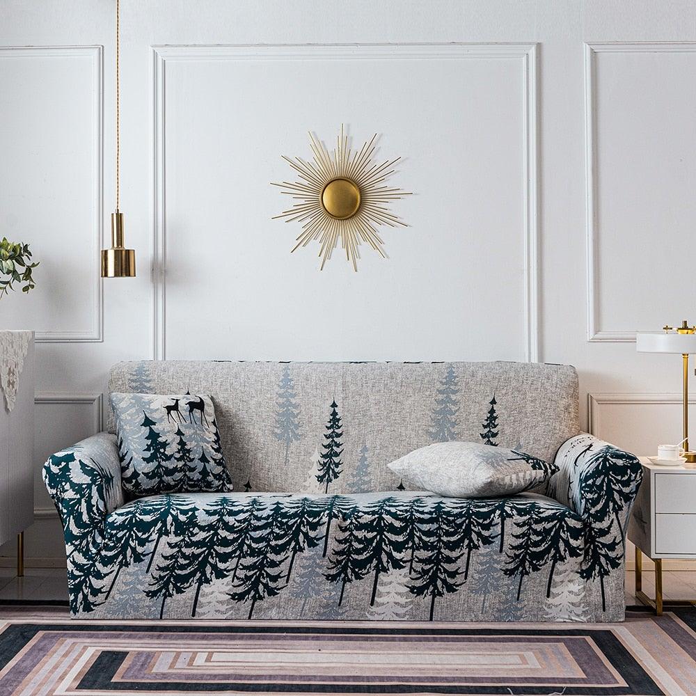 Elastic Plain Floral Printing Sofa Cover Stretch for Living Room Couch Cover Chair Protector 1/2/3/4 Seater Printed Couch Cover for 3 Cushion Couch Floral Pattern Sofa Cover with Separate Cushion Cover Pieces Stretch Sofa Slipcover