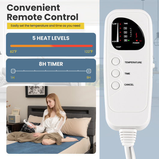 Electric Heated Mattress Pad with 5 Heating Levels and Overheat Protection-Blue