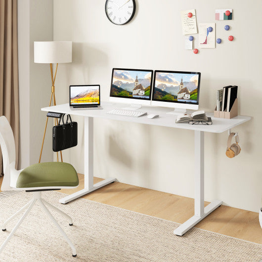 Electric Standing Desk with 3 Memory Heights and 2 Hanging Hooks and Cable Holes-White