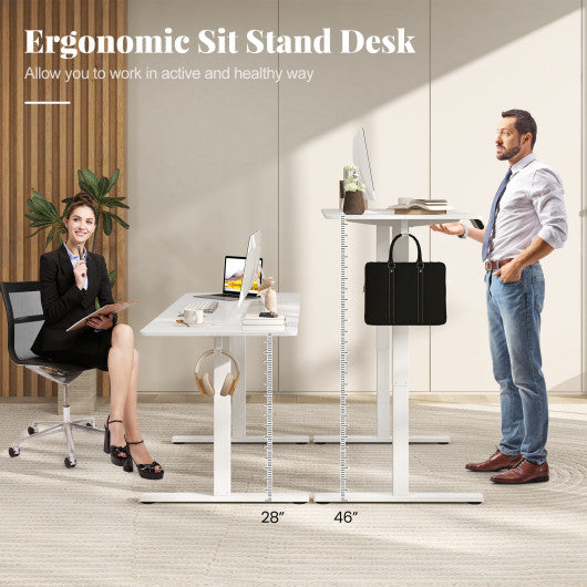 Electric Standing Desk with 3 Memory Heights and 2 Hanging Hooks and Cable Holes-White