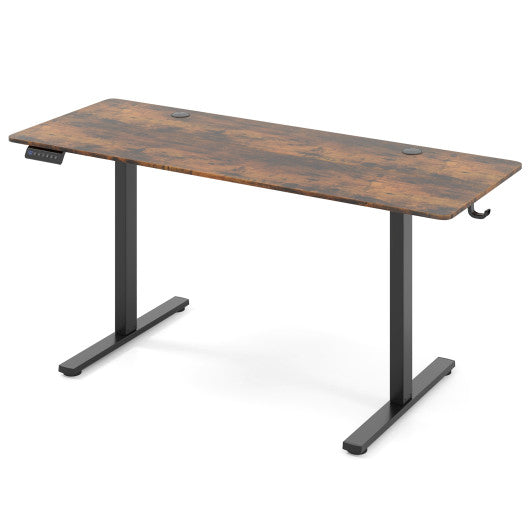 Electric Standing Desk with 3 Memory Heights and 2 Hanging Hooks and Cable Holes-Rustic Brown