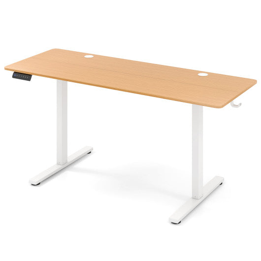 Electric Standing Desk with 3 Memory Heights and 2 Hanging Hooks and Cable Holes-Natural