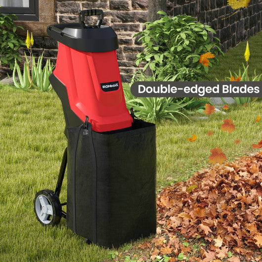 15-AMP Electric Wood Chipper and Shredder Leaf Mulcher with Wheels-Red