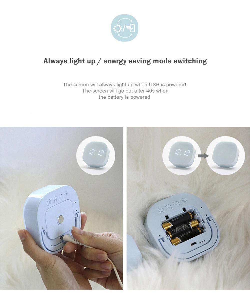 Electronic Square Silent Bedside Alarm Clock Intelligent Temperature Sensing Magnetic Attraction Desk Clock Mini Battery Operated Alarm Clock Home Decor