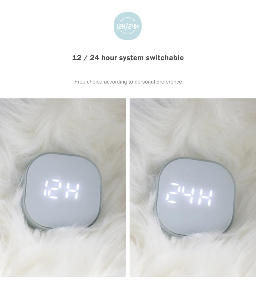 Electronic Square Silent Bedside Alarm Clock Intelligent Temperature Sensing Magnetic Attraction Desk Clock Mini Battery Operated Alarm Clock Home Decor