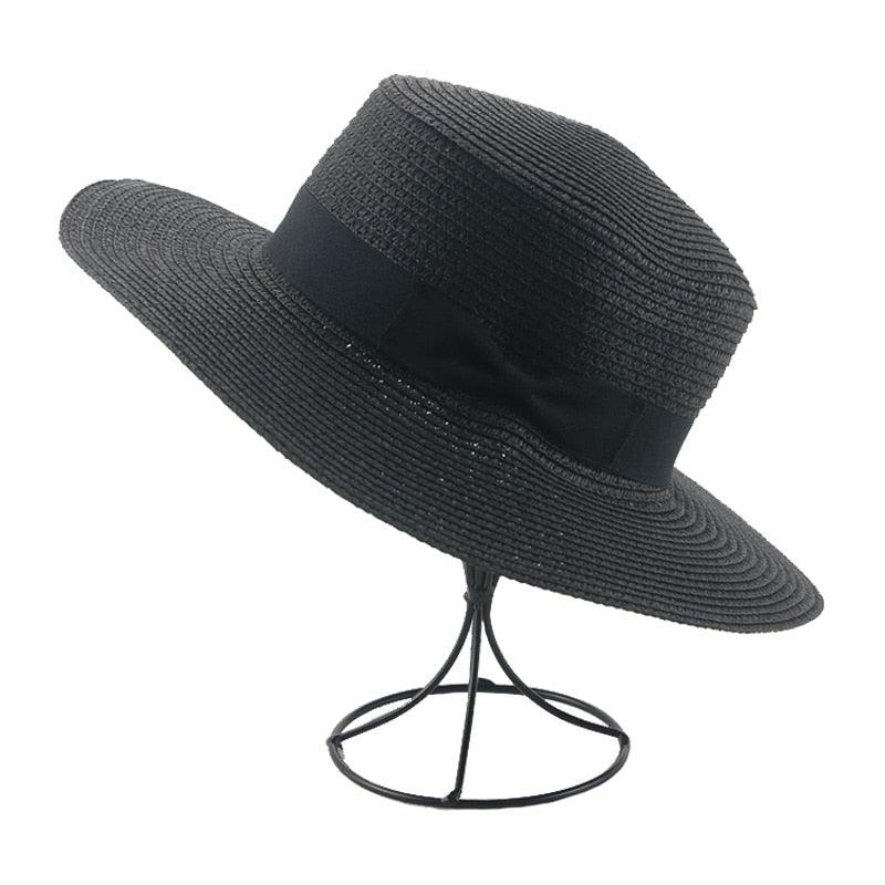 Elegant Adult Bucket Hat Beach Summer Straw Hats for Women Beach Sun Straw Hat Wide Luxury Comfortable Hat Flat Top Ribbon Bowknot Elegant Luxury Women Summer Hat 56-58cm
