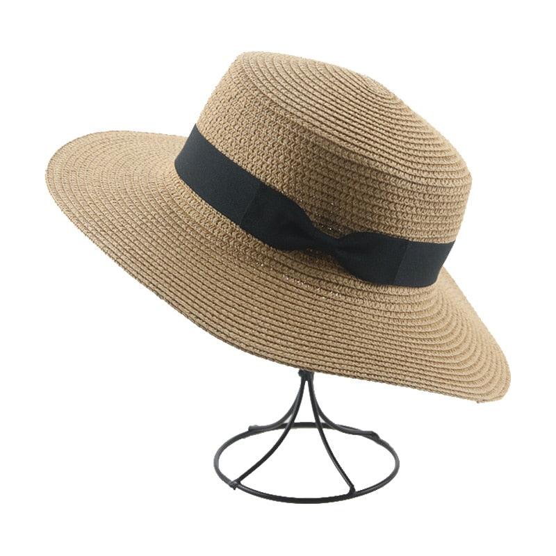 Elegant Adult Bucket Hat Beach Summer Straw Hats for Women Beach Sun Straw Hat Wide Luxury Comfortable Hat Flat Top Ribbon Bowknot Elegant Luxury Women Summer Hat 56-58cm