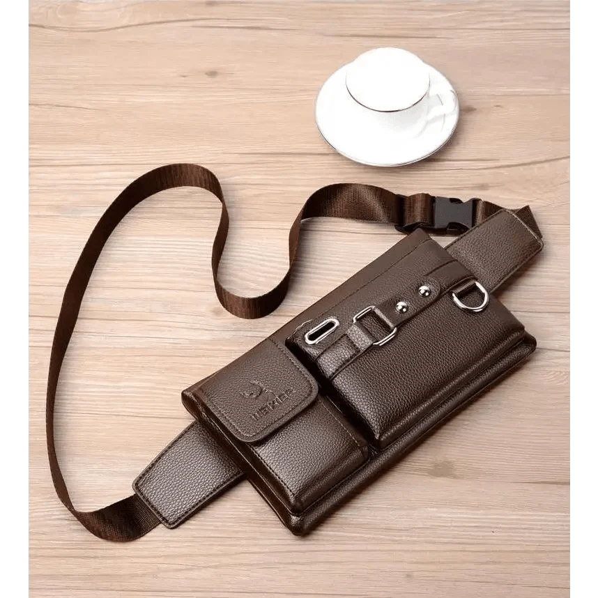 Elegant New Black Mens Leather Waist Bag Adjustable Strap Outdoors Fanny Pack Comfortable Luxury Design For Men
