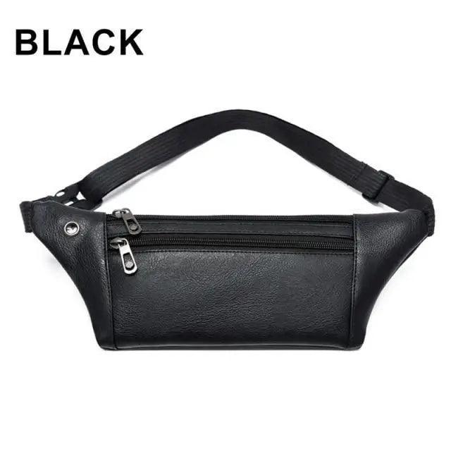 Elegant New Black Mens Leather Waist Bag Adjustable Strap Outdoors Fanny Pack Comfortable Luxury Design For Men