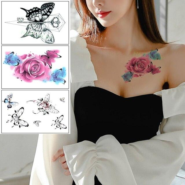 Elegant Waterproof Temporary Butterfly Sticker Tattoo Fake Halloween Party Tattoo For Woman Girls