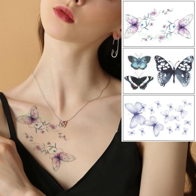 Elegant Waterproof Temporary Butterfly Sticker Tattoo Fake Halloween Party Tattoo For Woman Girls