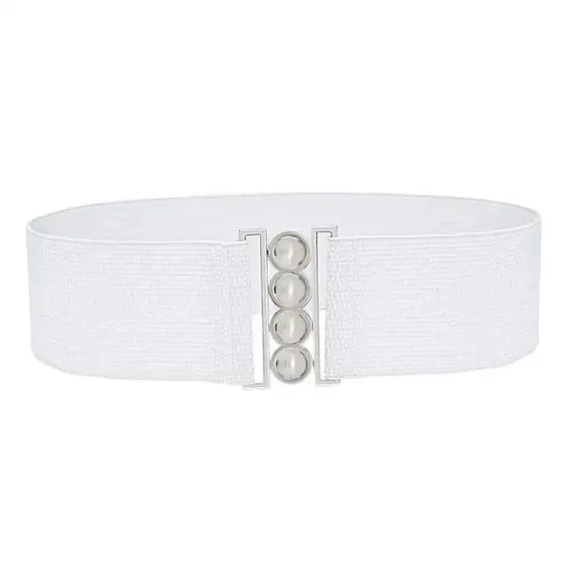 Elegant Wide Fabric Strap Silver Metal Buckle Belts For Women Trendy Women's Fashion Stretchable Classic Color Belts