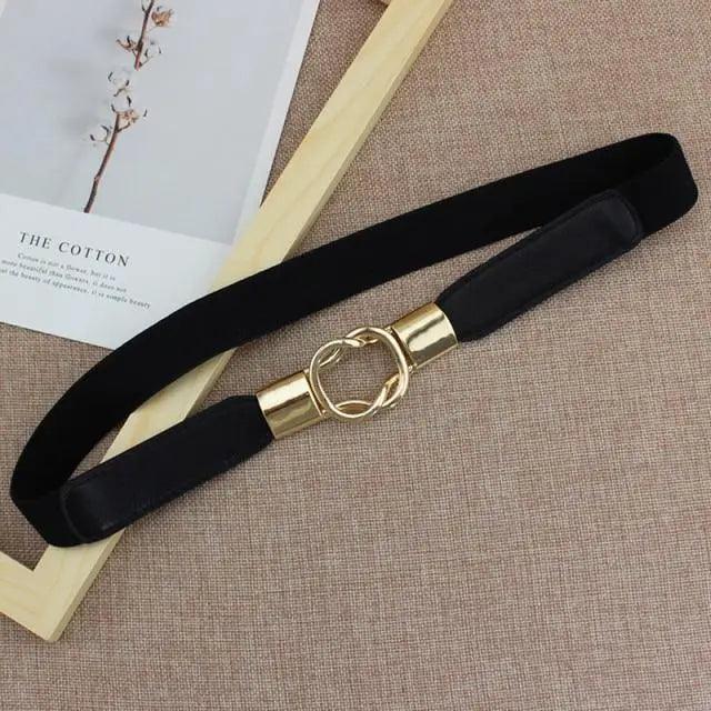 Elegant Wide Fabric Strap Silver Metal Buckle Belts For Women Trendy Women's Fashion Stretchable Classic Color Belts