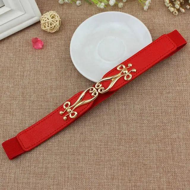 Elegant Wide Fabric Strap Silver Metal Buckle Belts For Women Trendy Women's Fashion Stretchable Classic Color Belts