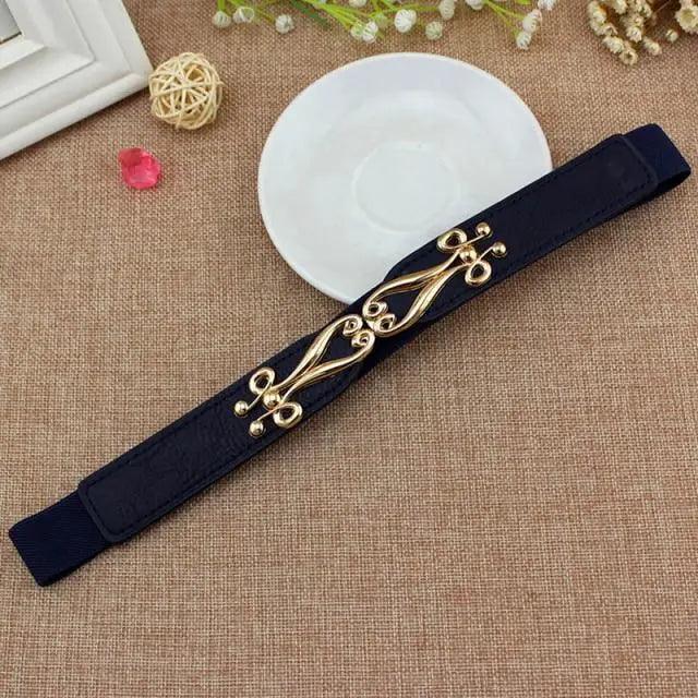 Elegant Wide Fabric Strap Silver Metal Buckle Belts For Women Trendy Women's Fashion Stretchable Classic Color Belts