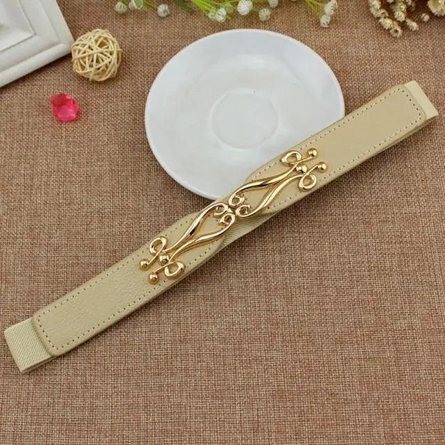 Elegant Wide Fabric Strap Silver Metal Buckle Belts For Women Trendy Women's Fashion Stretchable Classic Color Belts