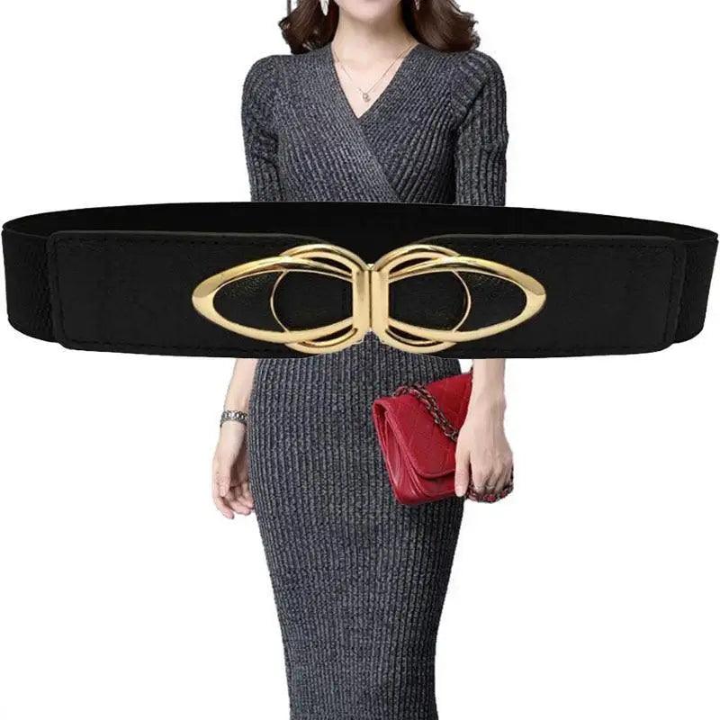 Elegant Wide Fabric Strap Silver Metal Buckle Belts For Women Trendy Women's Fashion Stretchable Classic Color Belts