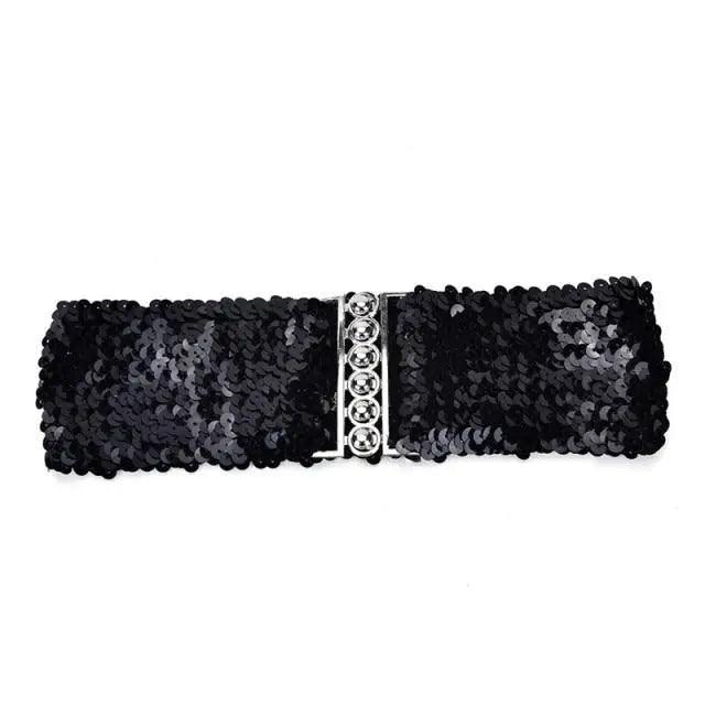 Elegant Wide Fabric Strap Silver Metal Buckle Belts For Women Trendy Women's Fashion Stretchable Classic Color Belts