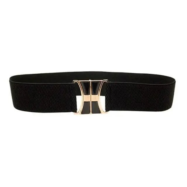 Elegant Wide Fabric Strap Silver Metal Buckle Belts For Women Trendy Women's Fashion Stretchable Classic Color Belts