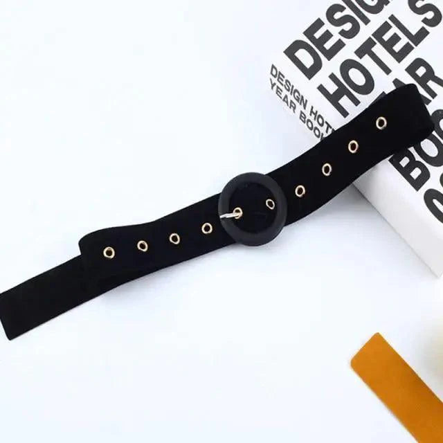 Elegant Wide Fabric Strap Silver Metal Buckle Belts For Women Trendy Women's Fashion Stretchable Classic Color Belts