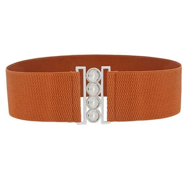 Elegant Wide Fabric Strap Silver Metal Buckle Belts For Women Trendy Women's Fashion Stretchable Classic Color Belts