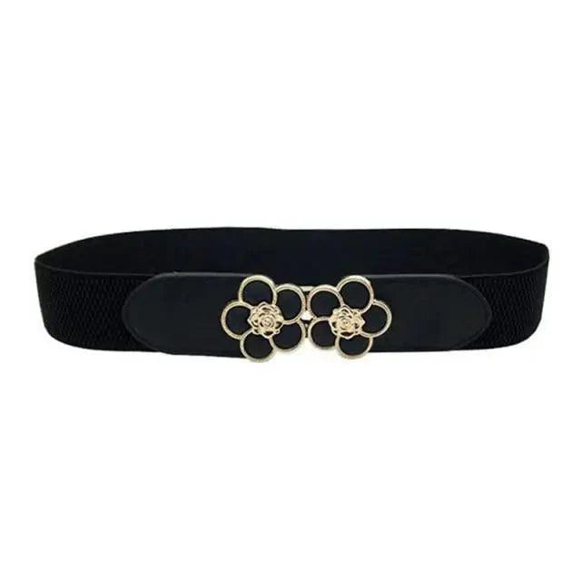 Elegant Wide Fabric Strap Silver Metal Buckle Belts For Women Trendy Women's Fashion Stretchable Classic Color Belts