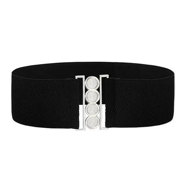 Elegant Wide Fabric Strap Silver Metal Buckle Belts For Women Trendy Women's Fashion Stretchable Classic Color Belts