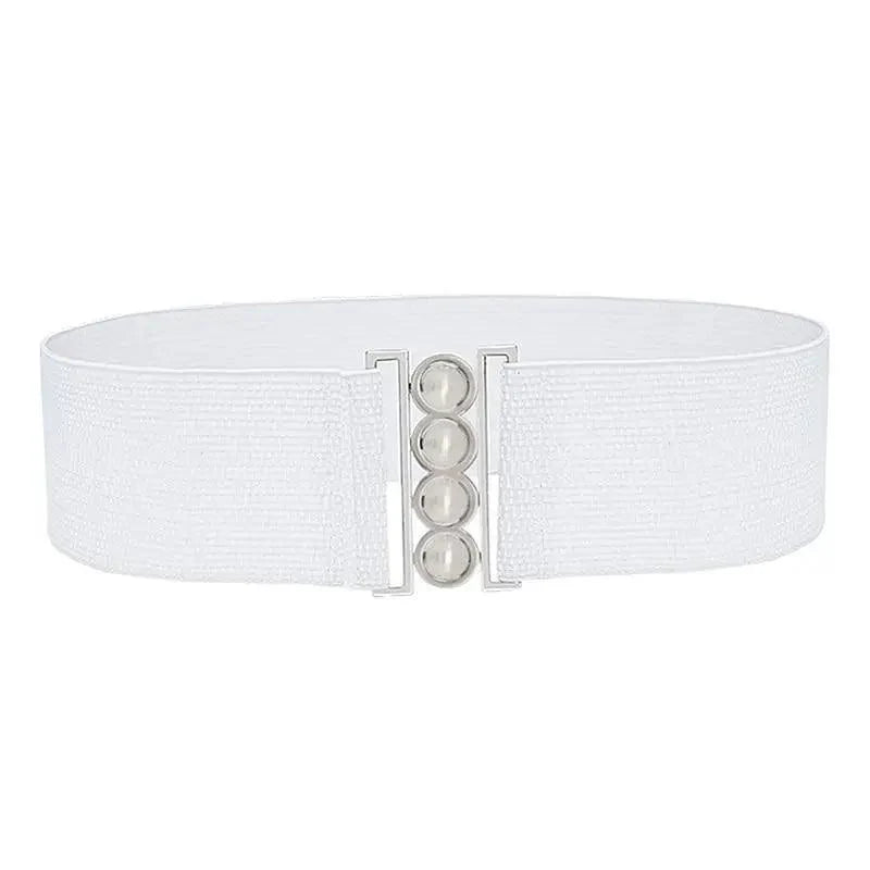 Elegant Wide Fabric Strap Silver Metal Buckle Belts For Women Trendy Women's Fashion Stretchable Classic Color Belts