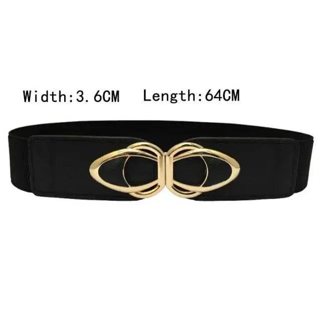 Elegant Wide Fabric Strap Silver Metal Buckle Belts For Women Trendy Women's Fashion Stretchable Classic Color Belts