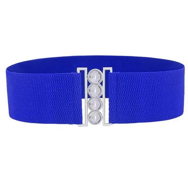 Elegant Wide Fabric Strap Silver Metal Buckle Belts For Women Trendy Women's Fashion Stretchable Classic Color Belts