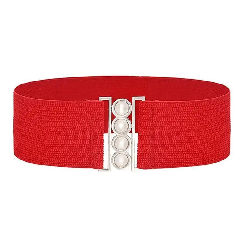 Elegant Wide Fabric Strap Silver Metal Buckle Belts For Women Trendy Women's Fashion Stretchable Classic Color Belts