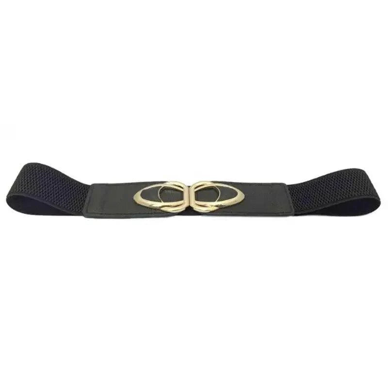 Elegant Wide Fabric Strap Silver Metal Buckle Belts For Women Trendy Women's Fashion Stretchable Classic Color Belts