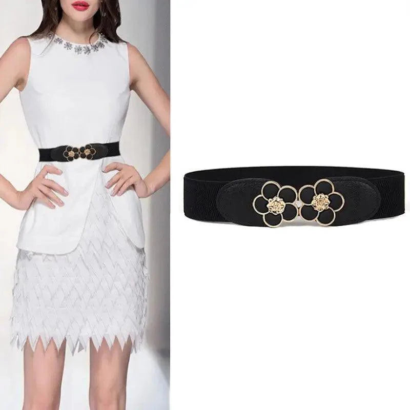 Elegant Wide Fabric Strap Silver Metal Buckle Belts For Women Trendy Women's Fashion Stretchable Classic Color Belts
