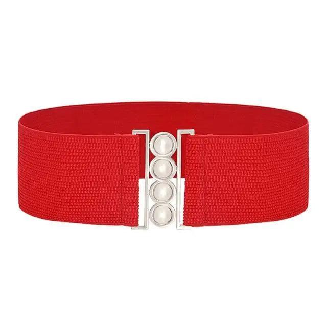 Elegant Wide Fabric Strap Silver Metal Buckle Belts For Women Trendy Women's Fashion Stretchable Classic Color Belts