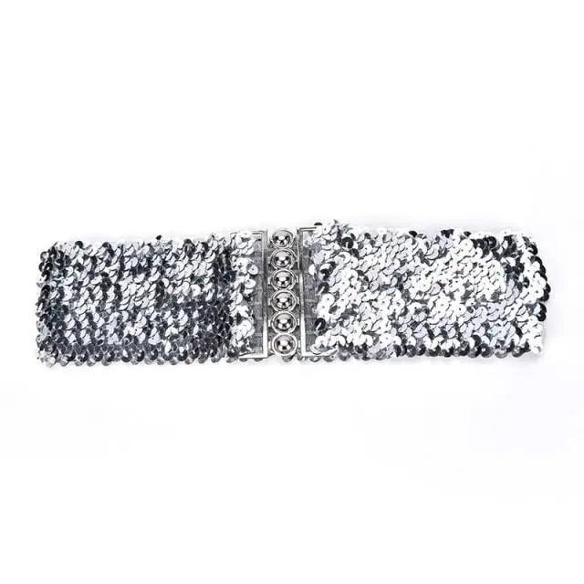 Elegant Wide Fabric Strap Silver Metal Buckle Belts For Women Trendy Women's Fashion Stretchable Classic Color Belts